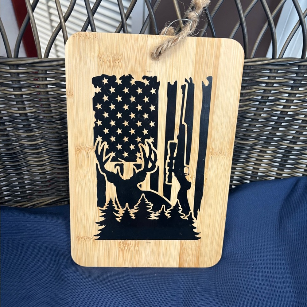 Bamboo Cutting Board with Deer and Flag Design